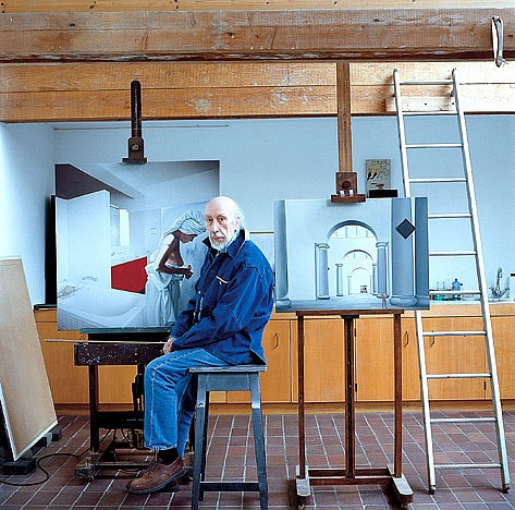 A photo of Richard Hamilton in his Oxfordshire studio