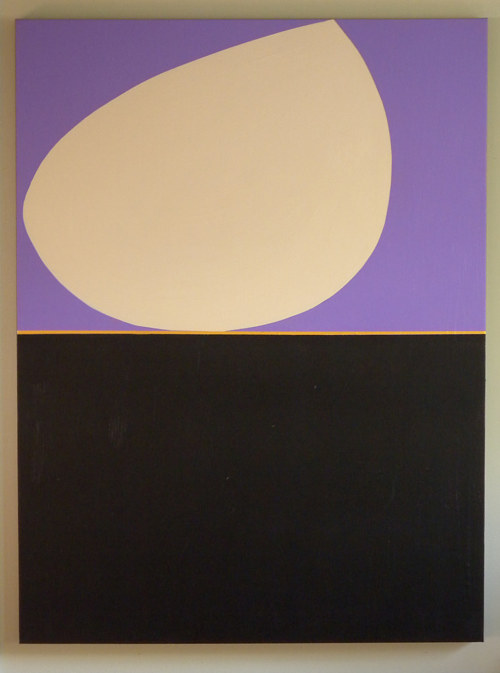 An abstract painting with two monochromatic shapes
