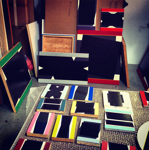 A photo of artworks in Don Voisine's studio