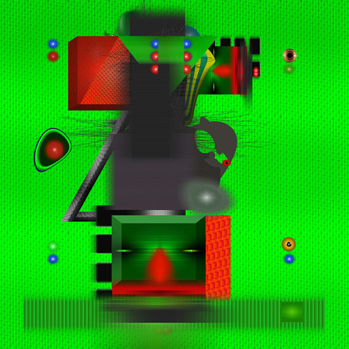 An abstract digital figure on a futuristic green background