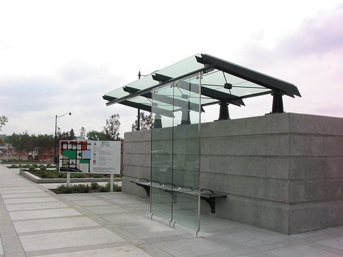 A photo of a custom designed bus shelter