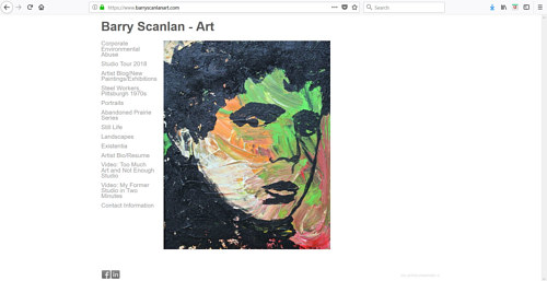 The front page of Barry Scanlan's art website