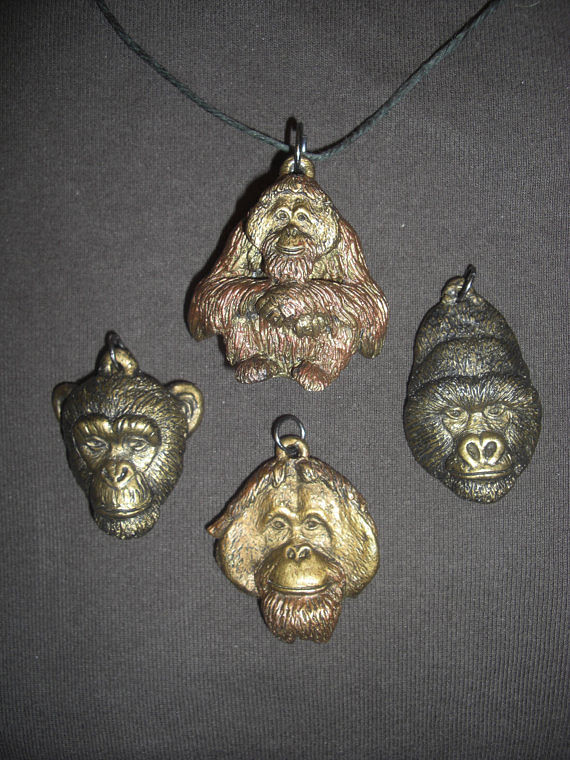 Orangutan, Mountain Gorilla and Chimpanzee pendant set (bronze finish) Orangutan, Mountain Gorilla and Chimpanzee pendant set (bronze finish) by Jason Shanaman