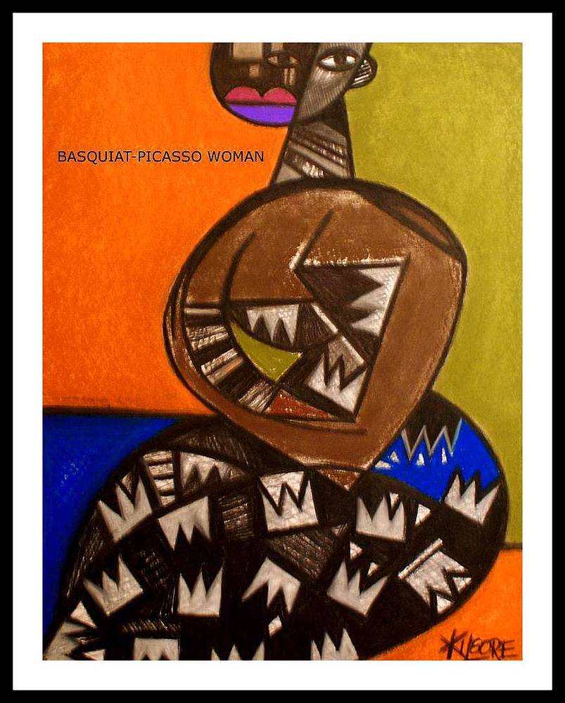 Return to: MICHAEL KILGORE - CALIFORNIA AFRICAN AMERICAN MUSEUM (EXHIBIT) Mixed-media artwork BASQUIAT PICASSO WOMAN - circa 2010 by Michael Kilgore