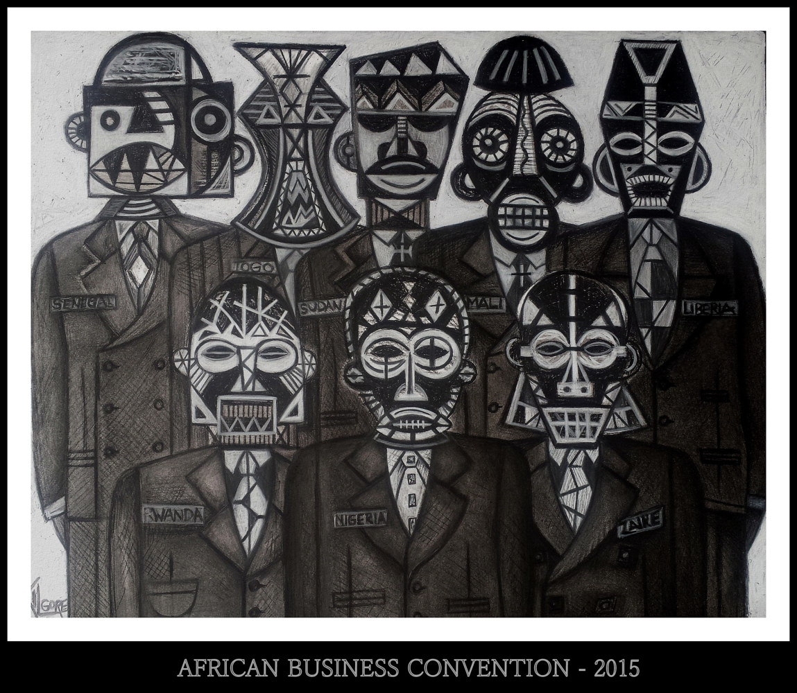 Return to: AFRICAN TRIBAL INTERPRETATIONS Mixed-media artwork AFRICAN BUSINESS CONVENTION - 2015 by Michael Kilgore