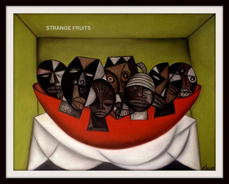 Return to: AFRICAN TRIBAL INTERPRETATIONS Mixed-media artwork STRANGE FRUITS - 2013 by Michael Kilgore