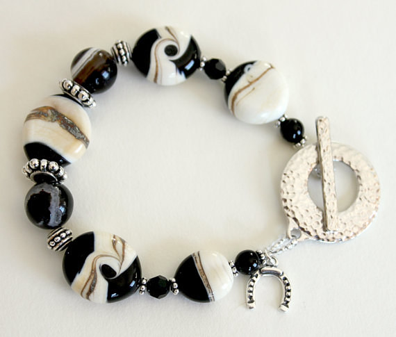 Black and Ivory Lampwork Bracelet Black and Ivory Lampwork Bracelet by Debbie Hart