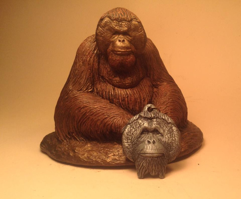 Christopher orangutan sculpture pendant combo cold cast pewter Sculpture Christopher orangutan sculpture pendant combo cold cast pewter by Jason Shanaman