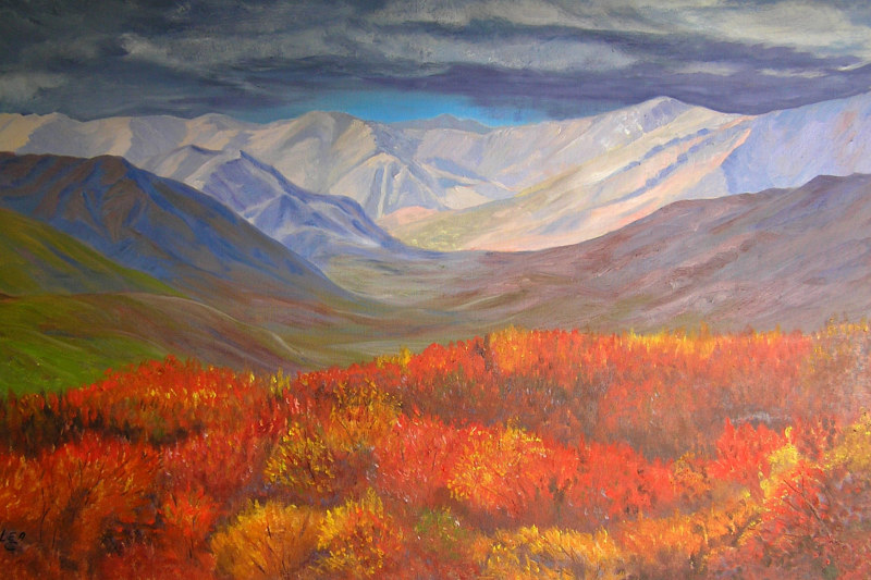 Scarlet Legacy - Dempster Highway, Yukon Oil painting Scarlet Legacy - Dempster Highway, Yukon by Cecilia Lea