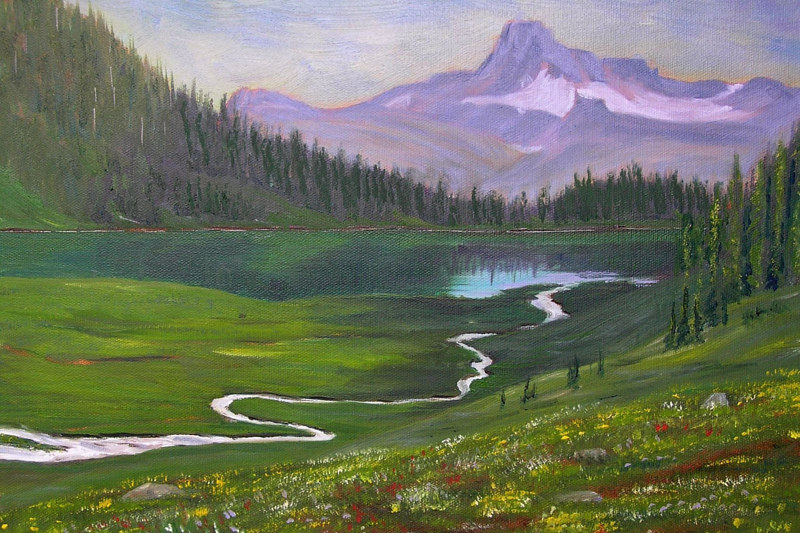 Flower Carpet to Schuss Lake Oil painting Flower Carpet to Schuss Lake by Cecilia Lea