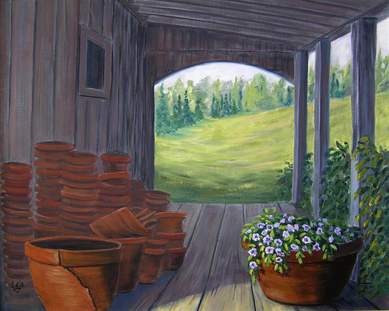 The Pot Shed - Tangled Garden, Nova Scotia Oil painting The Pot Shed - Tangled Garden, Nova Scotia by Cecilia Lea