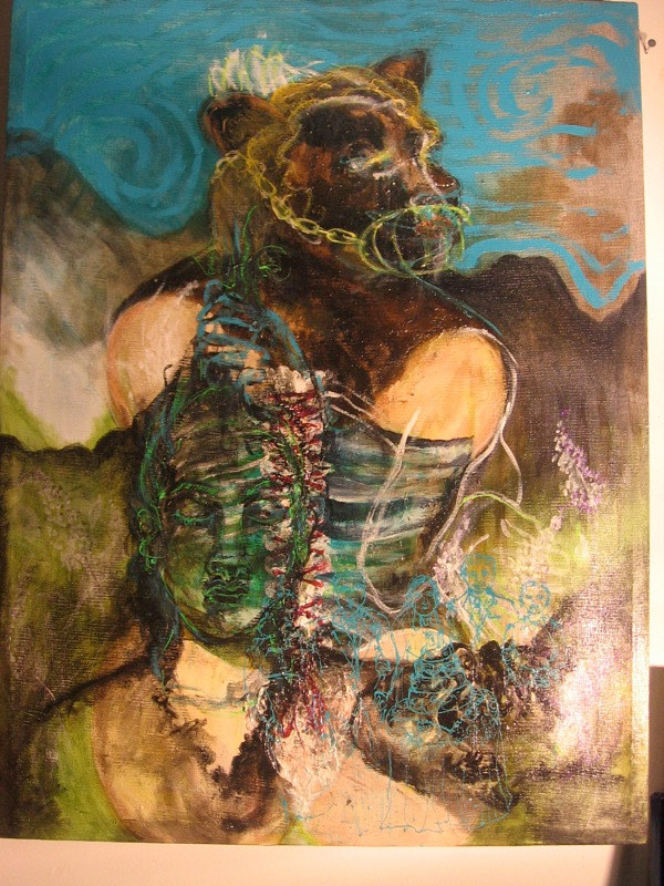 Bearly making it (after Kahlo) Acrylic painting Bearly making it (after Kahlo) by Darcy Martel
