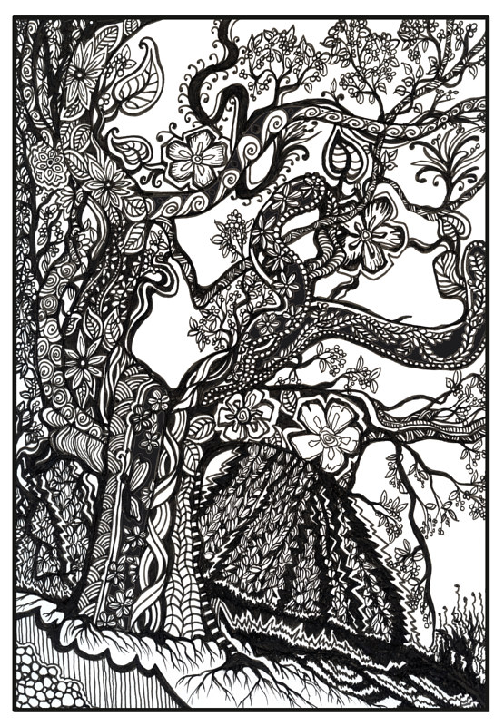 Tree on a Hillside Drawing Tree on a Hillside by Danielle Scott