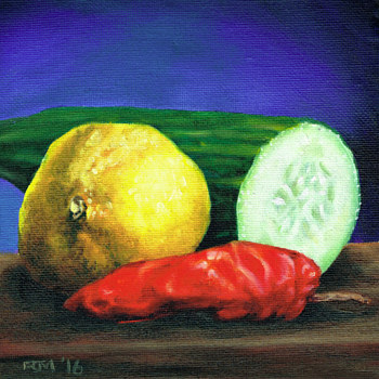 Lemon and Cucumber Oil painting Lemon and Cucumber by Richard Mountford