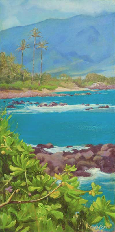 Three Palms with Naupaka Oil painting Three Palms with Naupaka by Pamela Neswald