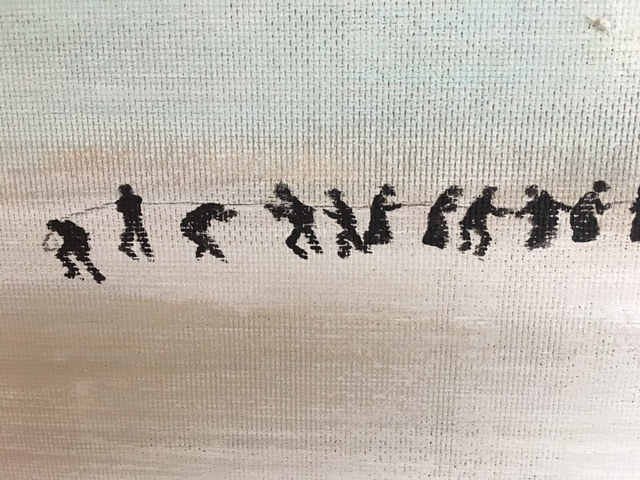 Detail: Pulling a House Across the Ice in Newfoundland Painting Detail: Pulling a House Across the Ice in Newfoundland by Bernard Scanlan
