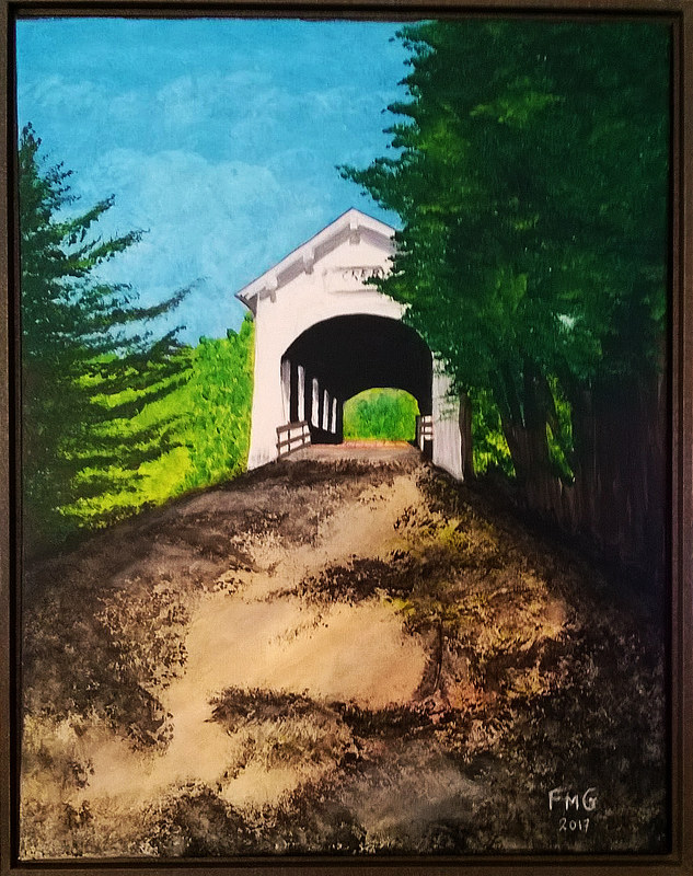 Oregon Ritner Creek Covered Bridge-16x20 Acrylic painting Oregon Ritner Creek Covered Bridge-16x20 by Frans Geerlings