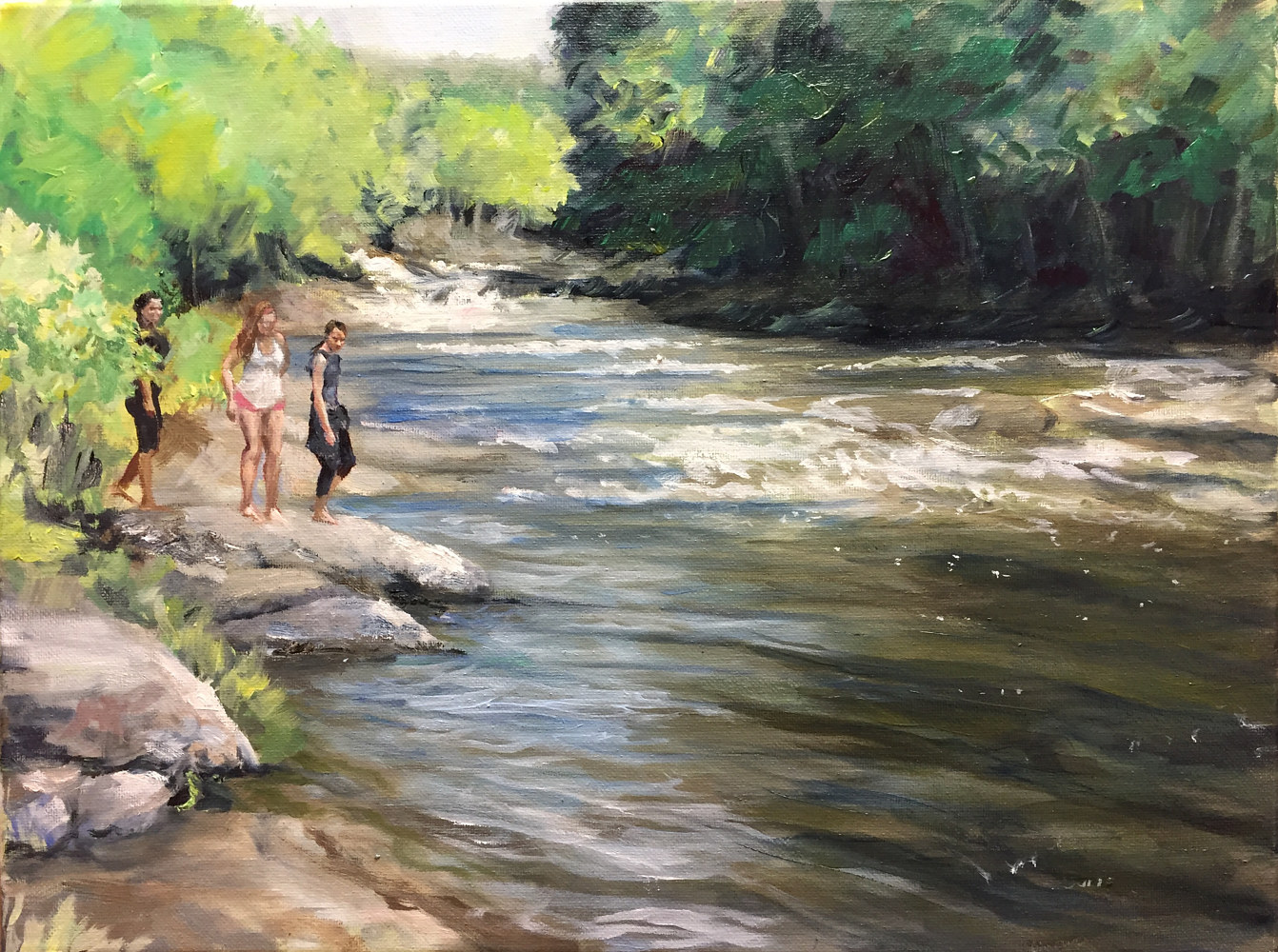 Return to: Oil Paintings - plein air landscapes Oil painting 3 Girls by the Housatonic by Betty Ann Medeiros