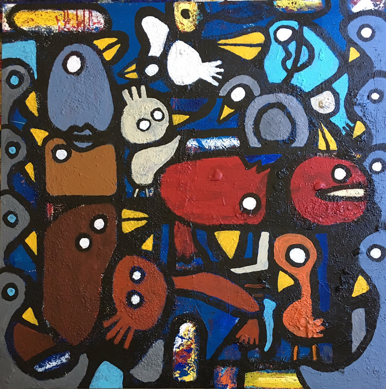 Acrylic painting 19 Birds by Bernard Scanlan