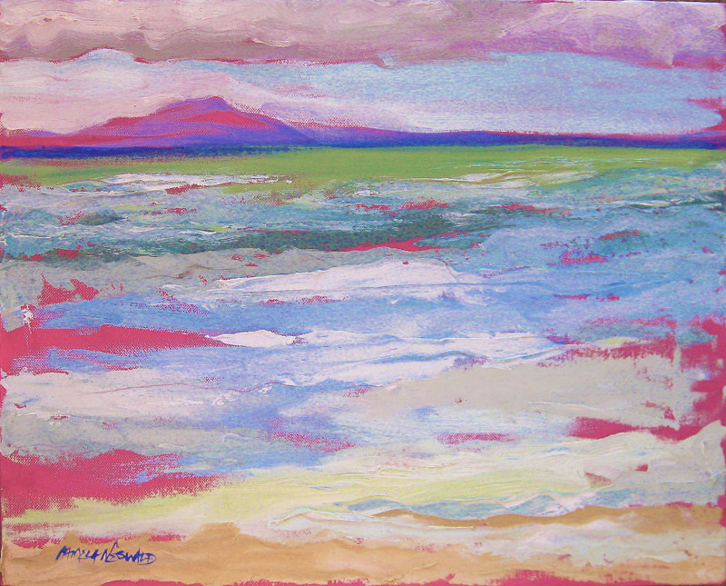 Lana'i from Grandma's Surf Spot Oil painting Lana'i from Grandma's Surf Spot by Pamela Neswald
