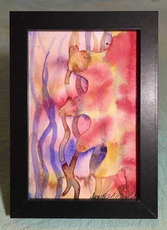 Tiny 4x6 surreal watercolor: Undersea Watercolor Tiny 4x6 surreal watercolor: Undersea by Pamela Neswald