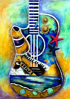 Return to: The Essence of Jazz Acrylic painting Jazz by the Beach by Angela Green