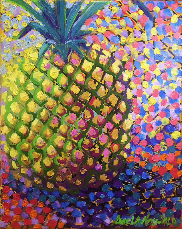 Ko Ka Hala Kahiki Lanui - The Pineapple's Party/big day Oil painting Ko Ka Hala Kahiki Lanui - The Pineapple's Party/big day by Pamela Neswald