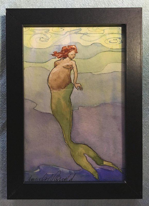 Tiny 4x6 pregnant mermaid watercolor: Hapai Watercolor Tiny 4x6 pregnant mermaid watercolor: Hapai by Pamela Neswald