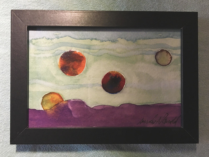 Tiny 4x6 surreal landscape watercolor: Floating Watercolor Tiny 4x6 surreal landscape watercolor: Floating by Pamela Neswald
