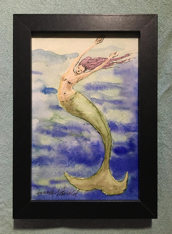 Tiny 4x6 watercolor: Mermaid Yoga Watercolor Tiny 4x6 watercolor: Mermaid Yoga by Pamela Neswald