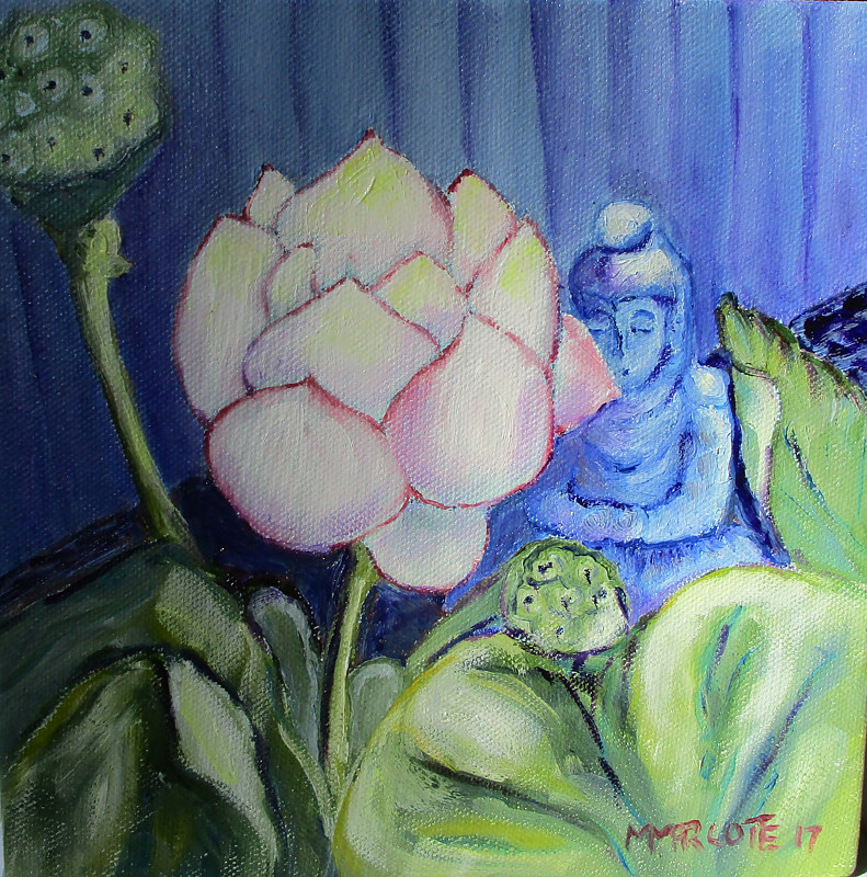 Brenda's Lotus garden Oil painting Brenda's Lotus garden by Michelle Marcotte