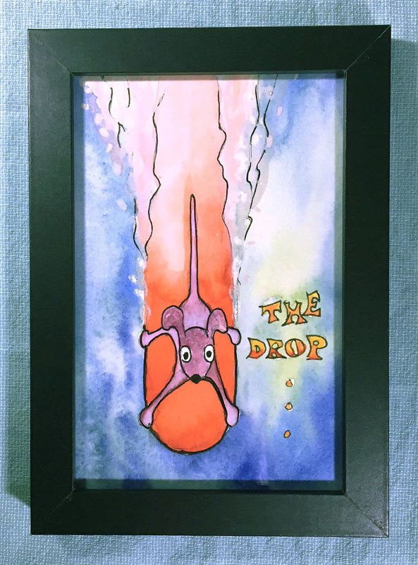 Tiny 4x6 surfing dog water color: The Drop Watercolor Tiny 4x6 surfing dog water color: The Drop by Pamela Neswald
