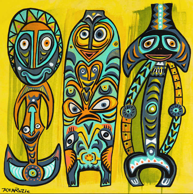 New Guinea Trio Acrylic painting New Guinea Trio by Kenneth M Ruzic