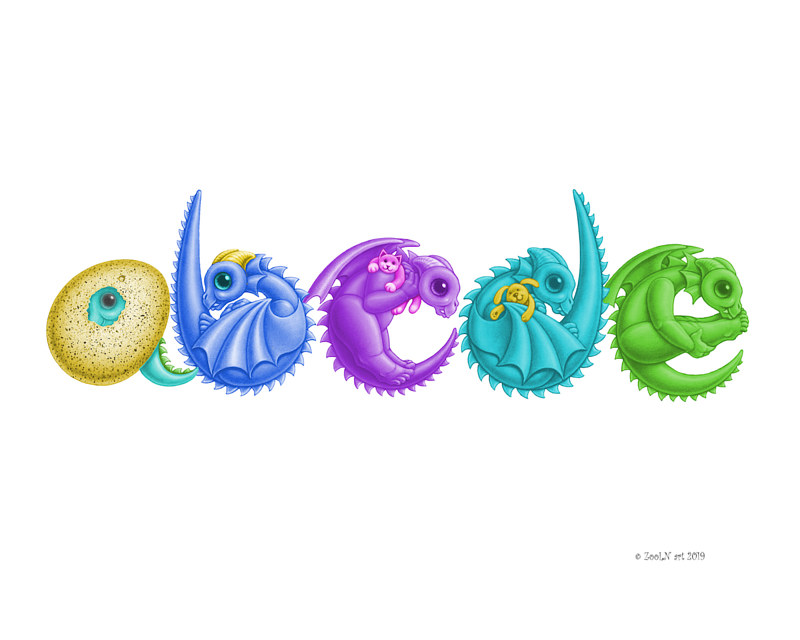 Custom five (5) Dragon Baby Letters art print Print Custom five (5) Dragon Baby Letters art print by Sue Ellen Brown