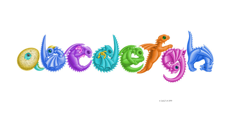 Custom eight (8) Dragon Baby Letters art print Print Custom eight (8) Dragon Baby Letters art print by Sue Ellen Brown