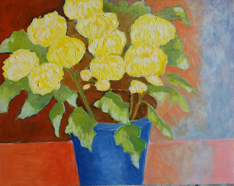 Chrysanthumums Acrylic painting Chrysanthumums by Gwenda Branjerdporn