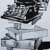 Portable Typewriter with Stack of Books, 2019 (Sold) //images.artistrunwebsite.com/gallery/img_2837971562144014_large.jpg?1658978253
