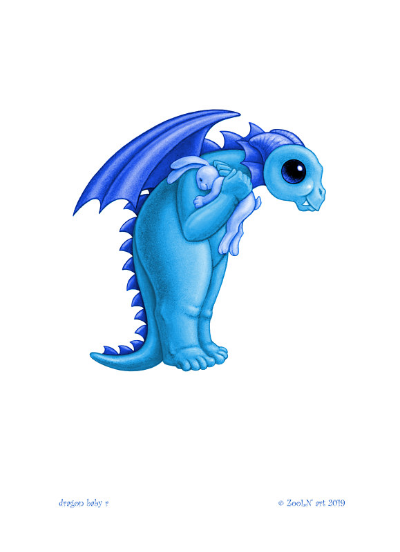 5x7 Dragon Baby r, baby blue Print 5x7 Dragon Baby r, baby blue by Sue Ellen Brown