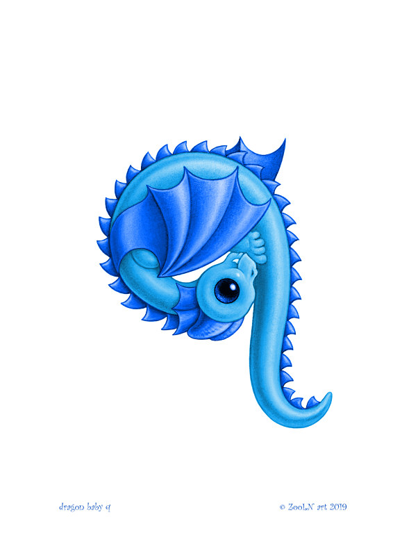 5x7 Dragon Baby q, baby blue Print 5x7 Dragon Baby q, baby blue by Sue Ellen Brown