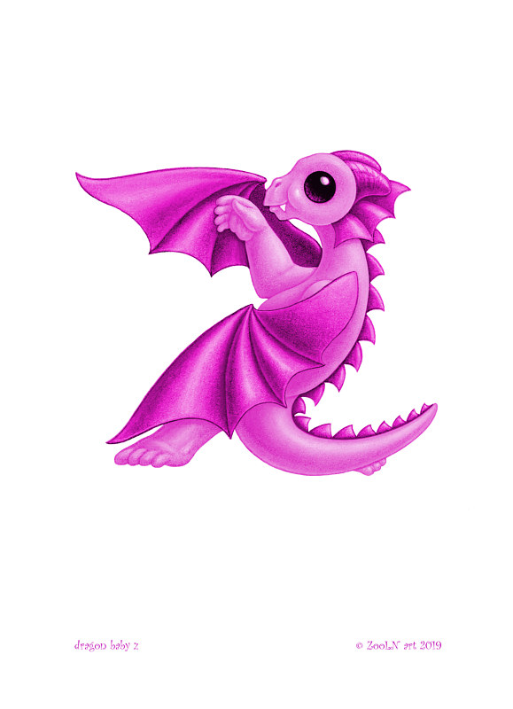 5x7 Dragon Baby z, baby pink Print 5x7 Dragon Baby z, baby pink by Sue Ellen Brown