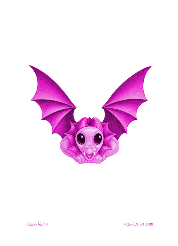 5x7 Dragon Baby v, baby pink Print 5x7 Dragon Baby v, baby pink by Sue Ellen Brown