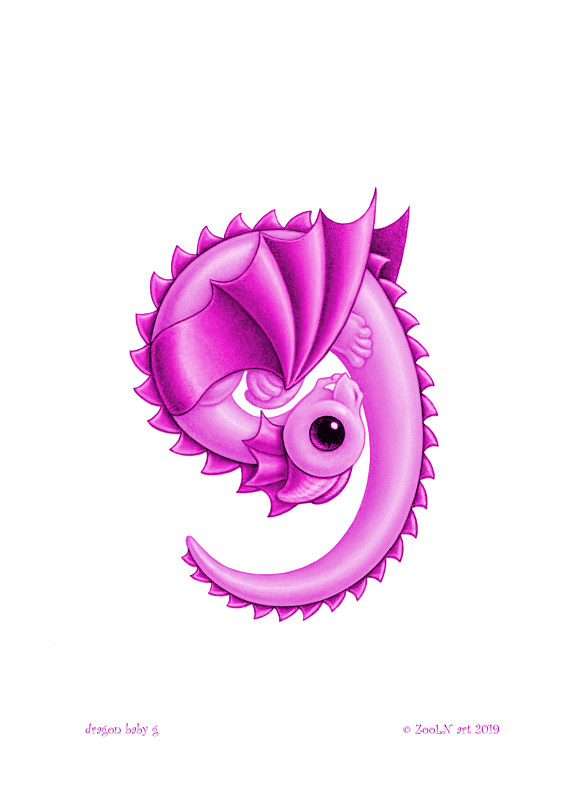 5x7 Dragon Baby g, baby pink Print 5x7 Dragon Baby g, baby pink by Sue Ellen Brown