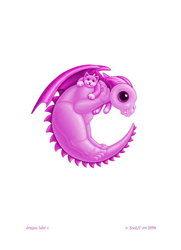 5x7 Dragon Baby c, baby pink Print 5x7 Dragon Baby c, baby pink by Sue Ellen Brown