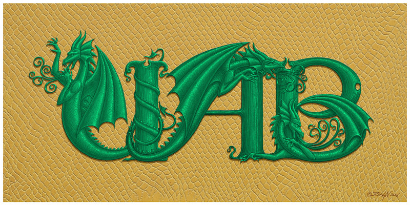 UAB Dragons, in green on gold dragon skin Print UAB Dragons, in green on gold dragon skin by Sue Ellen Brown