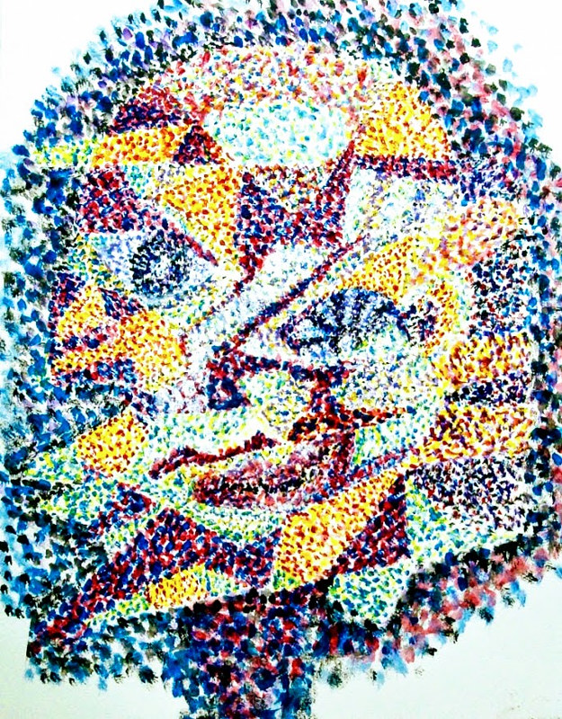 Drawing Self Portrait with dots by John Clinock