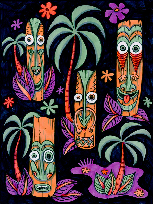 Night of the Tikis Watercolor Night of the Tikis by Kenneth M Ruzic