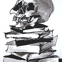 Skull with stack of books 1,2020 //images.artistrunwebsite.com/gallery/img_3014111587719238_large.jpg?1612584447