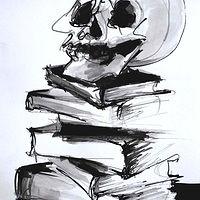 Skull with stack of books 2,2020 //images.artistrunwebsite.com/gallery/img_3014121587719242_large.jpg?1612584448