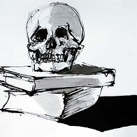 Skull with two books 1, 2020 //images.artistrunwebsite.com/gallery/img_3014131587719247_large.jpg?1612584447