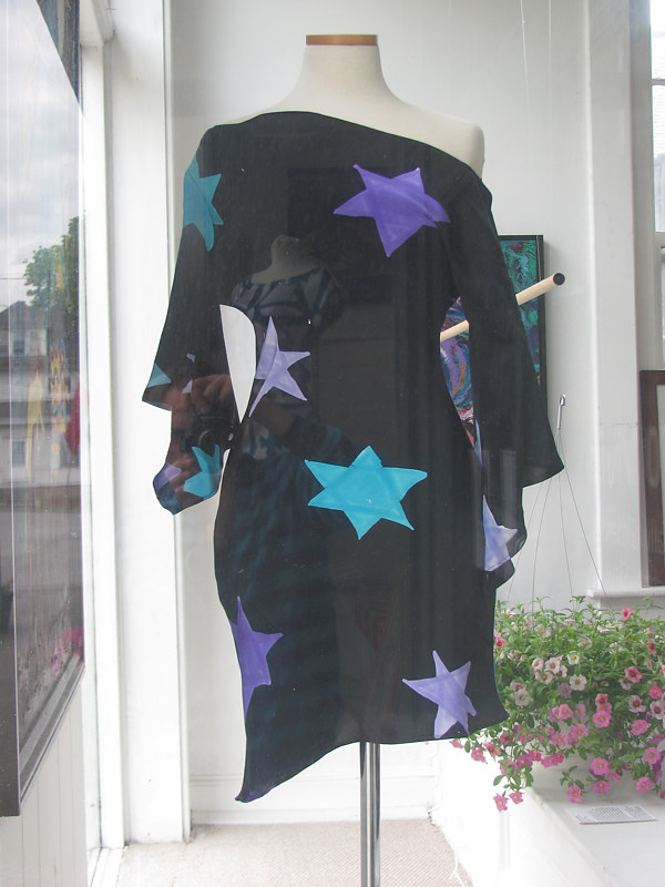Turquoise, Lavender, Silver Star print, Ink Ground Dress Painting Turquoise, Lavender, Silver Star print, Ink Ground Dress by Michael Shyka